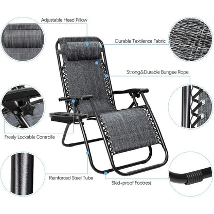 Patio Zero Gravity Chair Outdoor Folding Lounge Chair Recliners Adjustable Lawn Lounge Chair With Pillow For Poolside