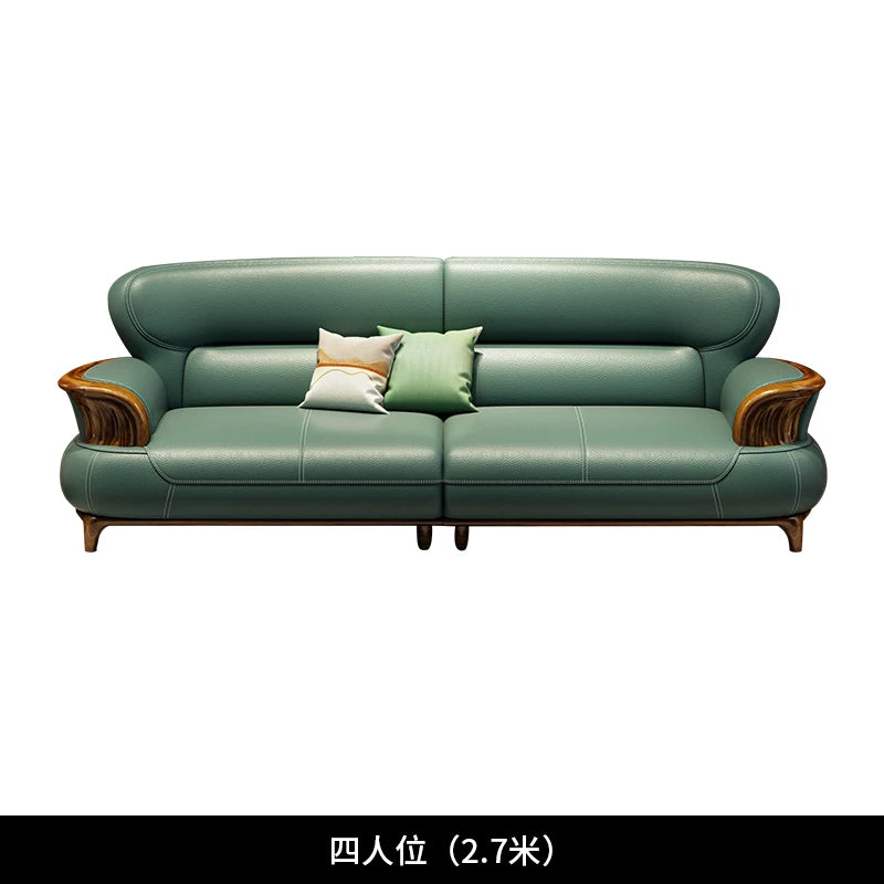 Leather sofa modern high-end villa living room 123 combination solid wood furniture simple and modern