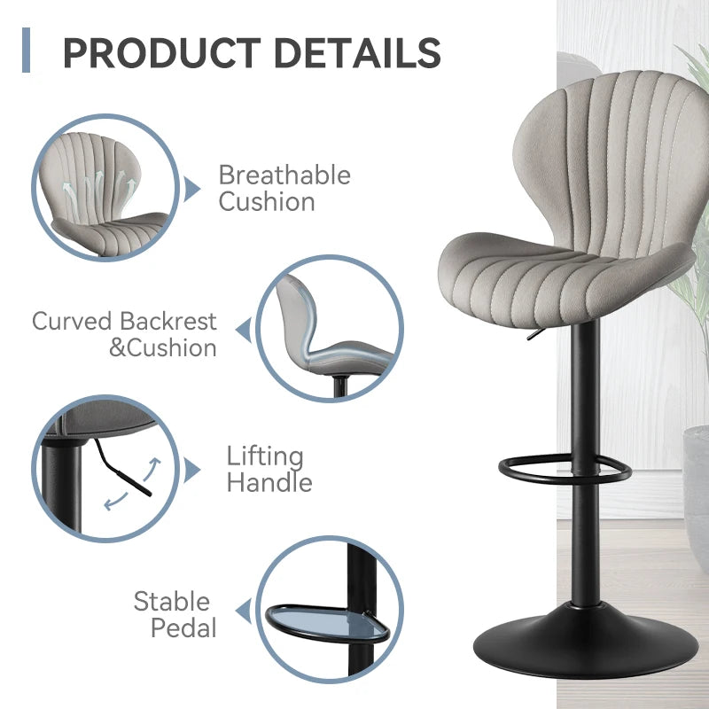 Chaise de bar 2 pièces, 360 °   Rotation, hauteur réglable, cuir artificiel rembourré avec dossier, adapté à la salle à manger