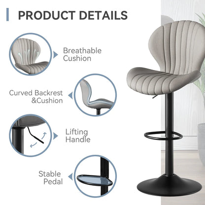 Chaise de bar 2 pièces, 360 °   Rotation, hauteur réglable, cuir artificiel rembourré avec dossier, adapté à la salle à manger