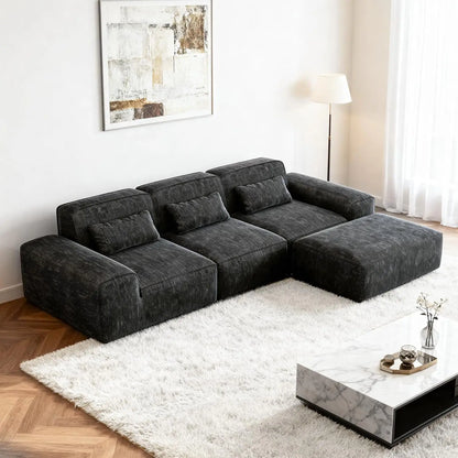 110" L Shaped Modular Cloud Couch Sectional – Boneless 3-Seater Sofa with Ottoman for Living Room Bedroom and, Customized