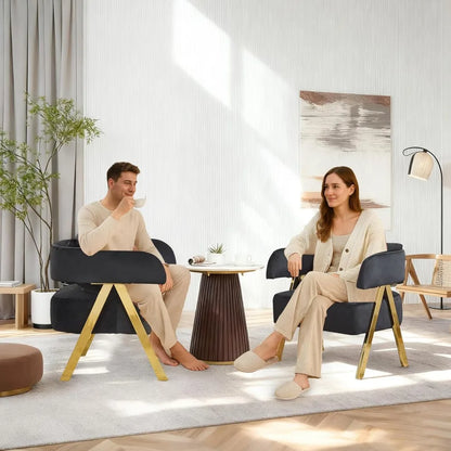 Modern Black and Gold Accent Chairs Set of 2, Velvet Barrel Accent Chair for Living Room Bedroom, Comfy Reading Armchair