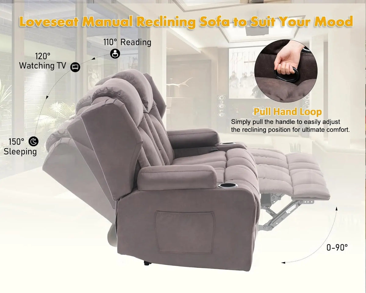 Massage Recliner Loveseat,Manual Oversize Reclining Lovesea Sofa with Cup Holders, USB Ports, Bluetooth Speaker and, Customized