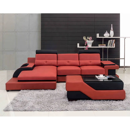 Italian Leather Sectional Sofa Set Red Black L-Shape Living Room Furniture for Office or Apartment Genuine Leather Material