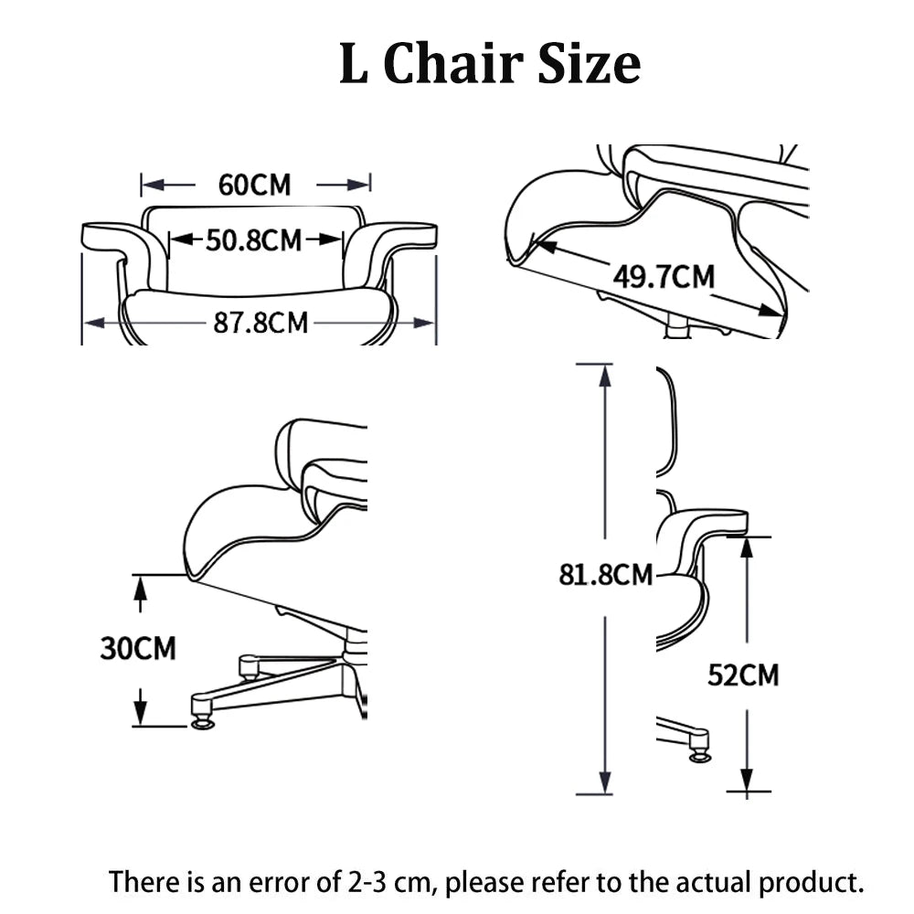 TY307 Classic Recliner with Ottoman Light acid Branch Armchair Black Cowhide Black Big Head Foot Swivel Deck Chair Clean Lines