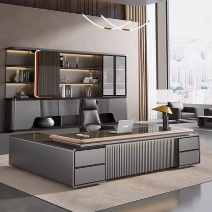 luxury Computer Office Desk Standing L Shaped Writing Boss Table Lift Up Table Gaming Sedentary Filing Cabinet Boss Furniture