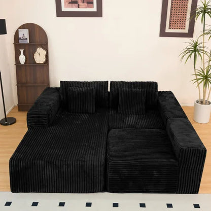 Black Deep Seat Cloud Sectional - 112.99" L-Shape Right Chaise Modular Sofa No Assembly Bedroom Living Room