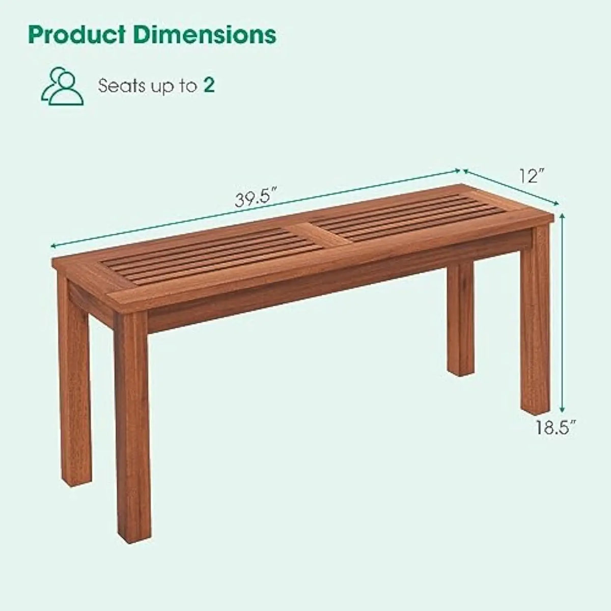 Tangkula Patio Wood Bench, 2-Person Solid Wood Bench with Slatted Seat, 39.5