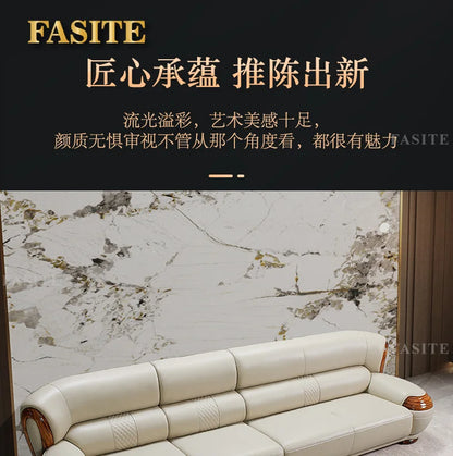 Modern ebony leather sofa first layer cowhide home simple new Chinese living room solid wood