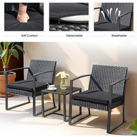 Outdoor Furniture Set Patio Bistro Chairs with Glass Coffee Table for Pool Beach Backyard Balcony Porch Deck Garden,Black