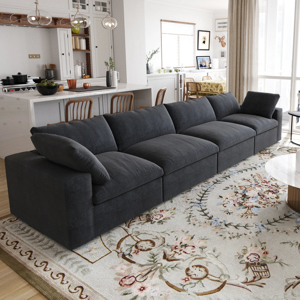 Living room inventory washable modern U-shaped 4-seat family white cloud modular combination sofa set