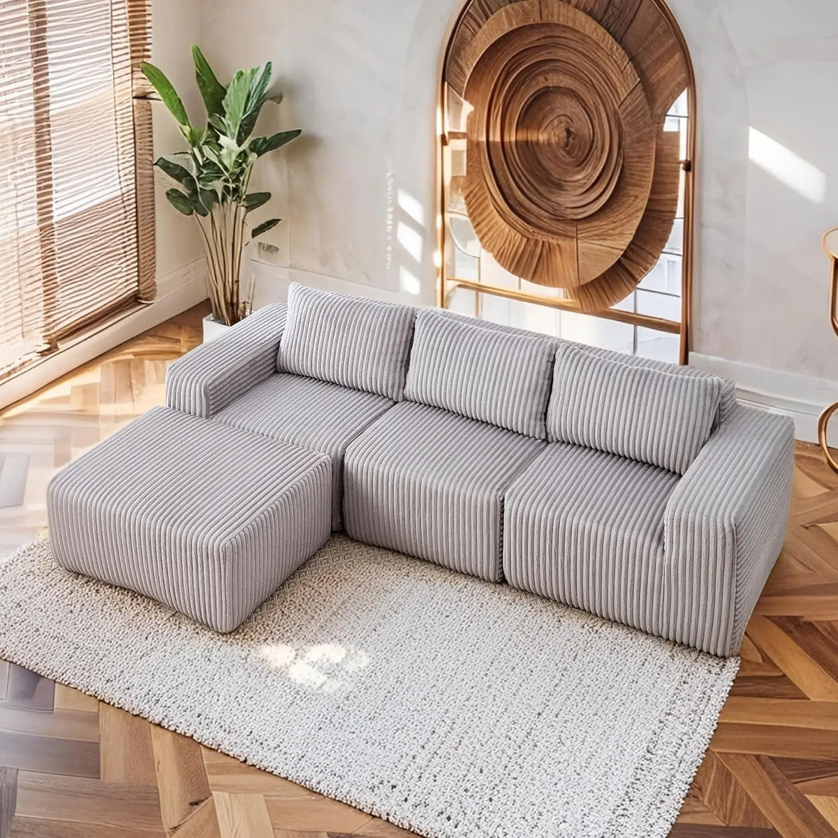 Luxury L-Shaped Modular Sofa – Boneless Cloud Couch with Corduroy Fabric, Memory Foam Support & No-Assembly for Living Room