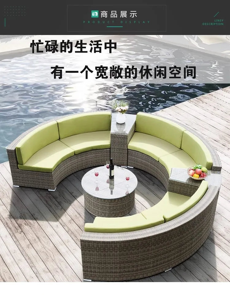 Outdoor rattan round sofa villa terrace courtyard rattan art hotel leisure area reception rattan sofa waterproof combination
