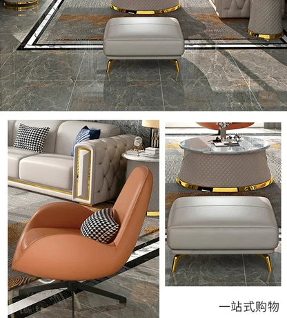 Custom Italian light luxury leather sofa living room combination size modern simple front American cowhide sofa