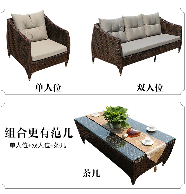 Leisure Courtyard Garden Sofas Outdoor Simple Homestay Coffee Table Garden Sofa Terrace Pe Rattan Furniture Sofá Exterior MHHYSF