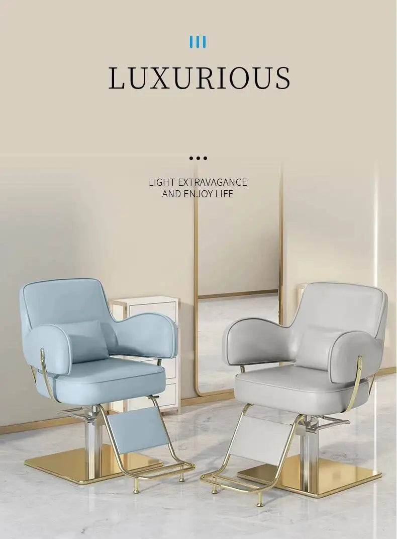 Round Chair Professional Barber Chairs Mirror Hair Salon Women's Beauty Men's Shaving Rotating Ergonomic Wheels Reclining Silla