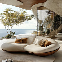 Curved Garden Furniture Living Room Wooden Sofa Sets Solid Wood Patio Sofa