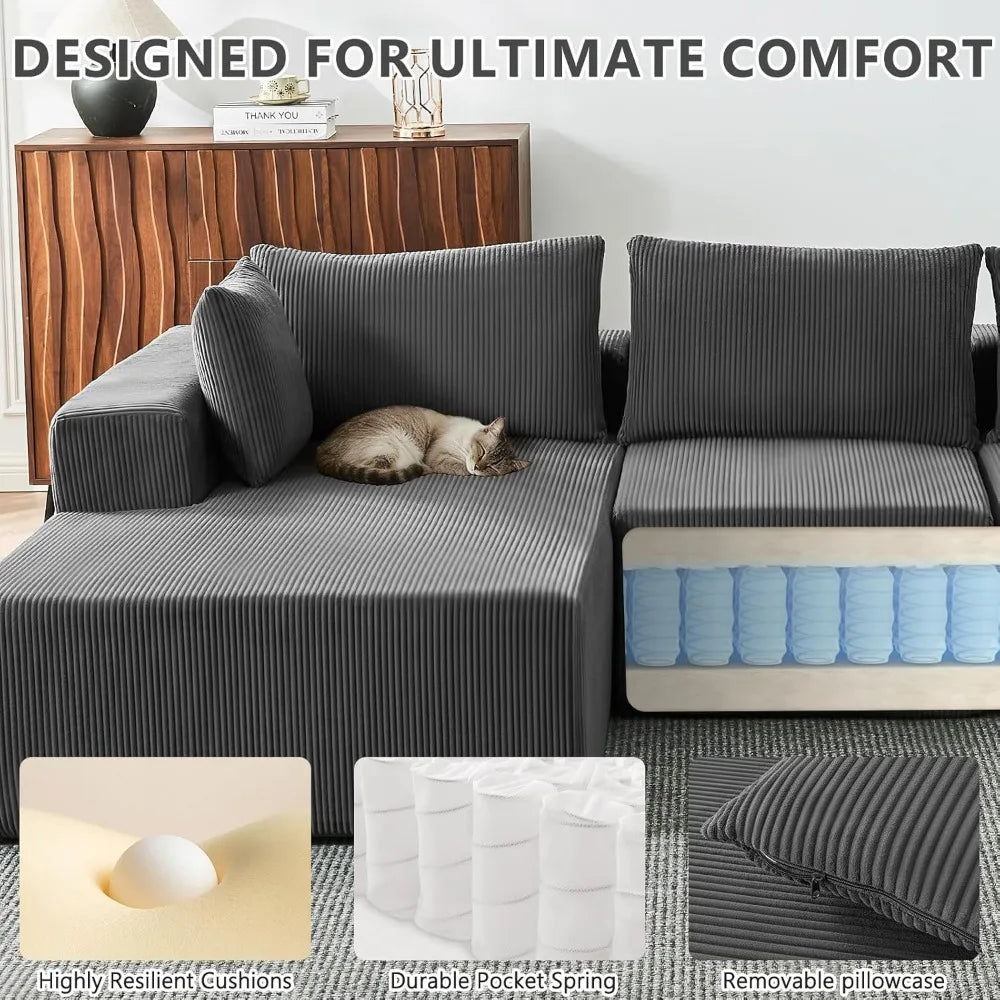 109" Cloud Sectional Couch, Boneless Couches for Living Room, Modular Sectional Sofa with Deep Seat, L-Shape Couch with Chaise
