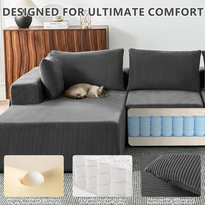 109" Cloud Sectional Couch, Boneless Couches for Living Room, Modular Sectional Sofa with Deep Seat, L-Shape Couch with Chaise
