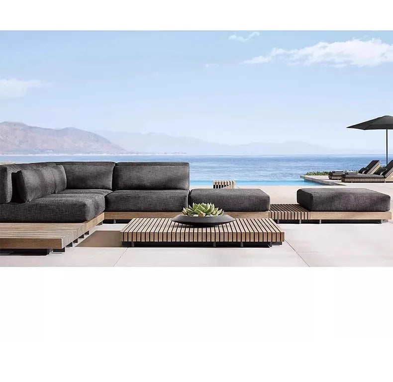 Outdoor Sofa Solid Wood Teak Rain proof and Sunscreen Courtyard Villa Outdoor Balcony Garden Soft Decoration Furniture