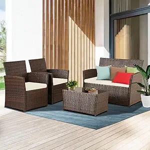 7-Piece Outdoor Patio Furniture Set: Wicker Sectional Sofa with Rattan Modular Conversation Area and Cushions