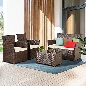 7-Piece Outdoor Patio Furniture Set: Wicker Sectional Sofa with Rattan Modular Conversation Area and Cushions