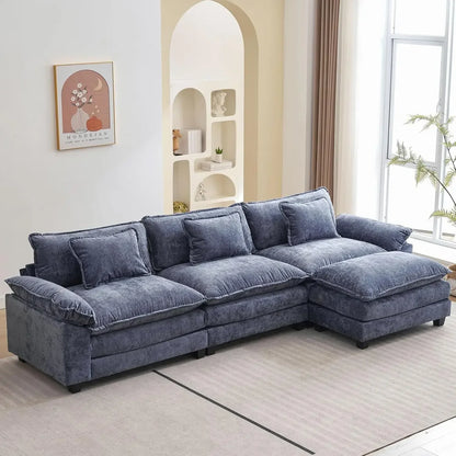 l L Shape Sofa Comfy Sectional Cloud Couch for Living Room with Pillows, Modern Velvet Sofa Sleeper Deep Couches with Ottoman