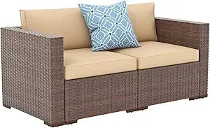 All Weather Grey PE Rattan Sectional Corner Sofa Set, Additional Extra Chairs for Outdoor Sec，Outdoor Wicker Loveseat 2 Pieces,