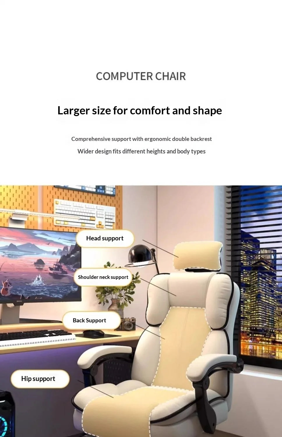 Ergonomic Office Chair Gaming High Back Computer Desk Chair Adjustable Lumbar Support Reclining Swivel Armrest Home Sillas