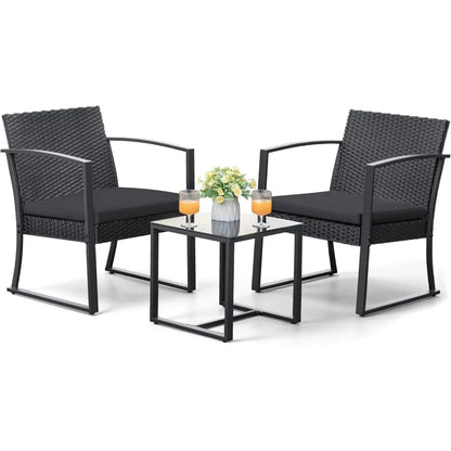 Outdoor Furniture Set Patio Bistro Chairs with Glass Coffee Table for Pool Beach Backyard Balcony Porch Deck Garden,Black