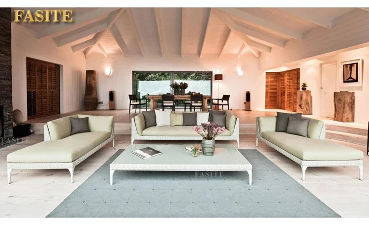 Rattan Sofa Nordic Villa Area Courtyard Outdoor Sofa Furniture Model Room Outdoor Soft Decoration Bed Recliner Waterproof