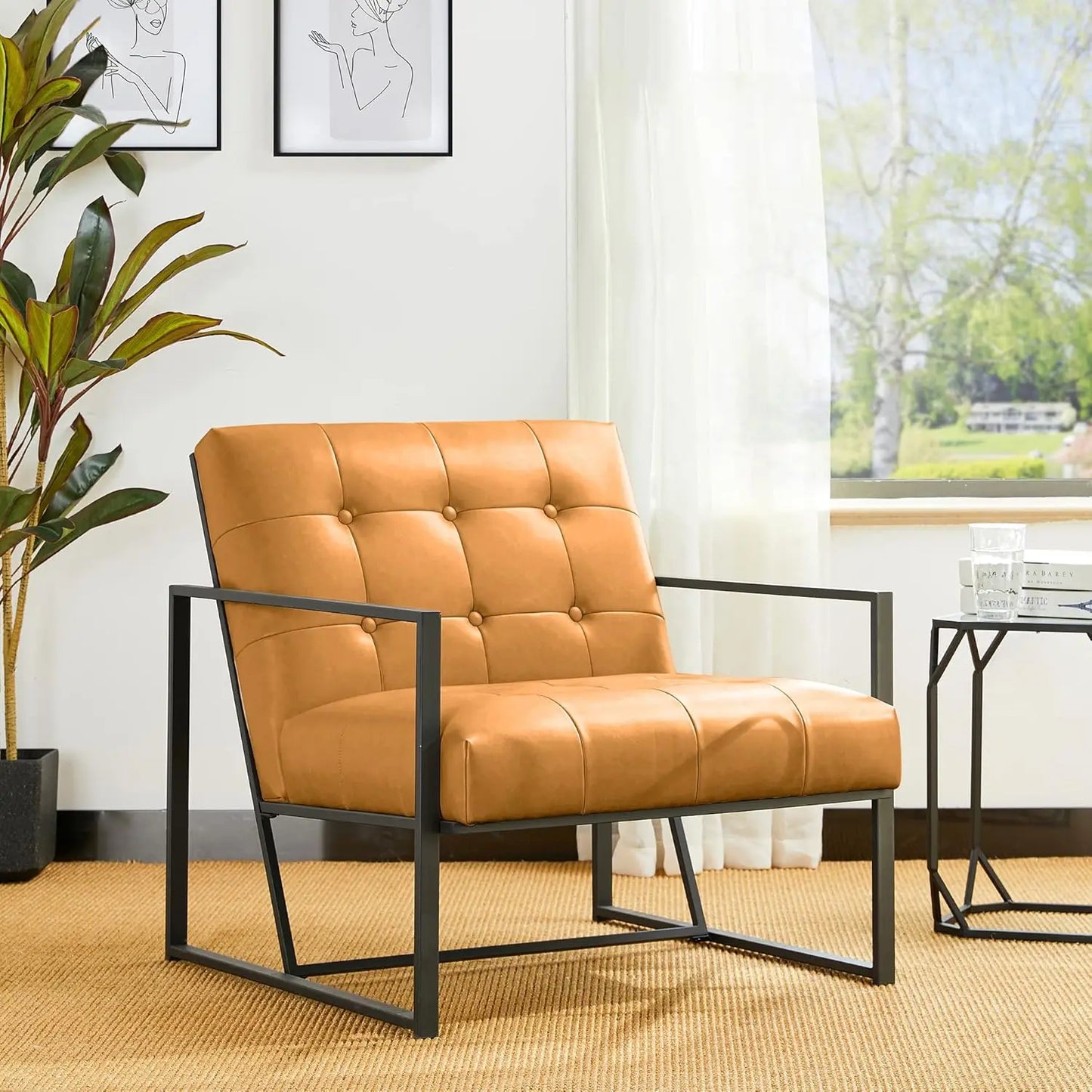 Mid Century Modern Accent Chair, Modern Living Room Chairs with Durable Metal Frame,PU Leather Cushioned, Reading, Customized