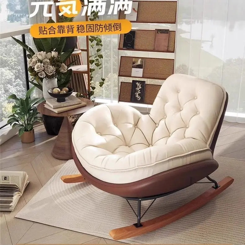 Nordic Style Rocking Chair for Living Room Cat scratch SKin Leather Light Luxury Lounge Chair for Adult Lazy Sofa Balcony Chair