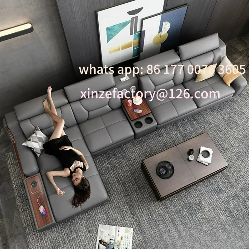 Customizable Italian Genuine Leather Sofa - Bluetooth Speaker, Adjustable Headrests and USB Charging