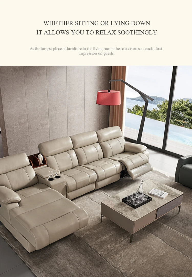 Hot Sale Modern Italian Single Electric Sofa Genuine Leather Multi-Functional Recliner with Metal Corner Combination