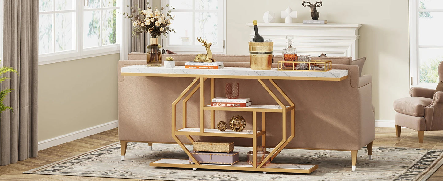 Tribesigns Console Table, Modern Gold Sofa Table Behind Couch with Storage, 4 Tier Entryway Accent Table