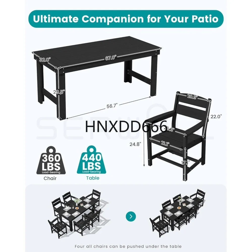 67‘’ HDPE Patio Dining Set for 6, All-Weather, Beach Chairs