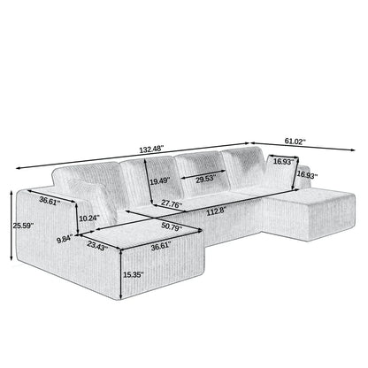 Striped corduroy U-shaped modular combination sofa sofa compression