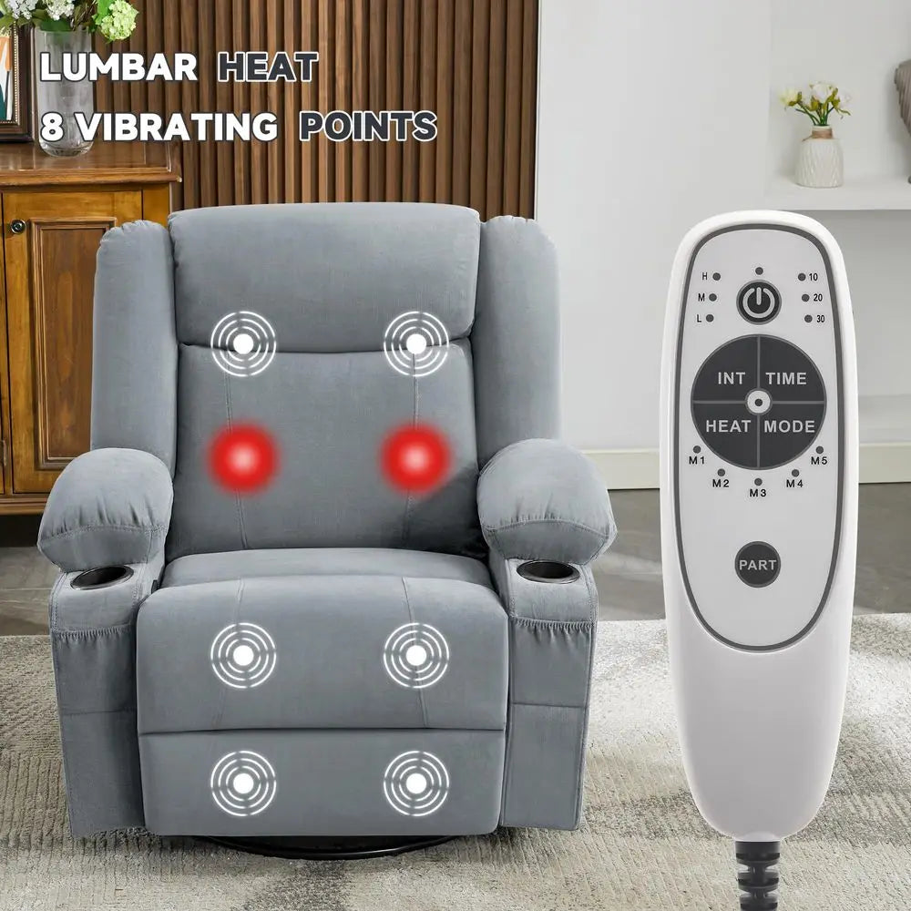 Rocker Recliner Chair with Heat and 8Point Massage, Extra Wide Manual Lounge Sofa for Adults, Overstuffed Living Room Chair wit