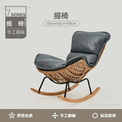 Modern Rattan Living Room Chairs Leisure Lazy Back Sofa Home Lounge Chair Outdoor Balcony Rocking Chair Living Room Furniture