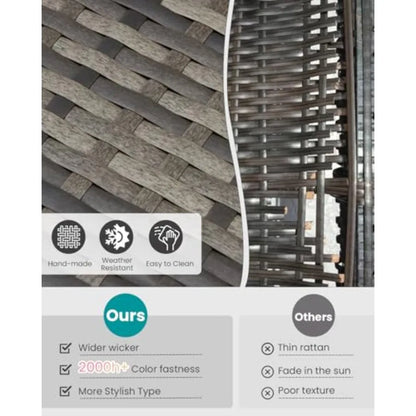 3 Piece Outdoor Patio Furniture Set Patio Bistro Set Wicker Conversation Set Modern Rattan Chair with Glass Coffee Table