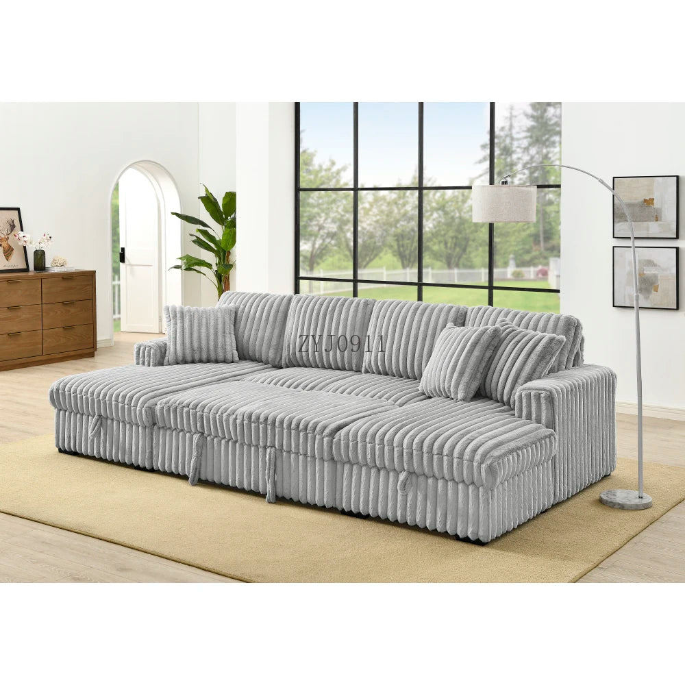 U-chair, 122-in-2 pull-out bed, living room with double storage sectional plush corduroy sofa
