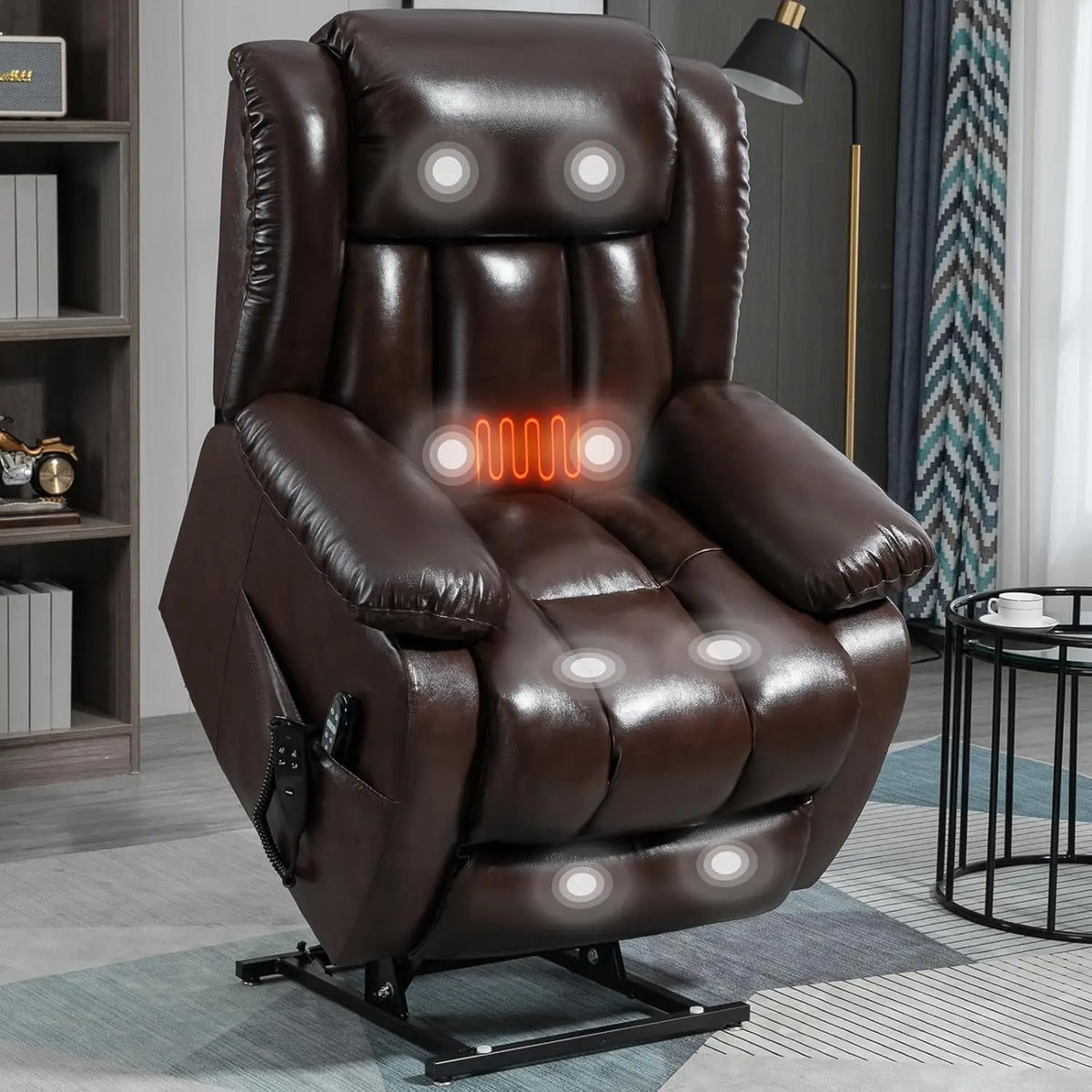 Lay Flat Lift Recliner Chair with Massage & Heat for Elderly People, Electric Power Lift Chair with Dual Motor, Cup Holders
