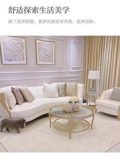 American light luxury solid wood sofa living room combination French fabric sofa simple European small apartment Internet celebr