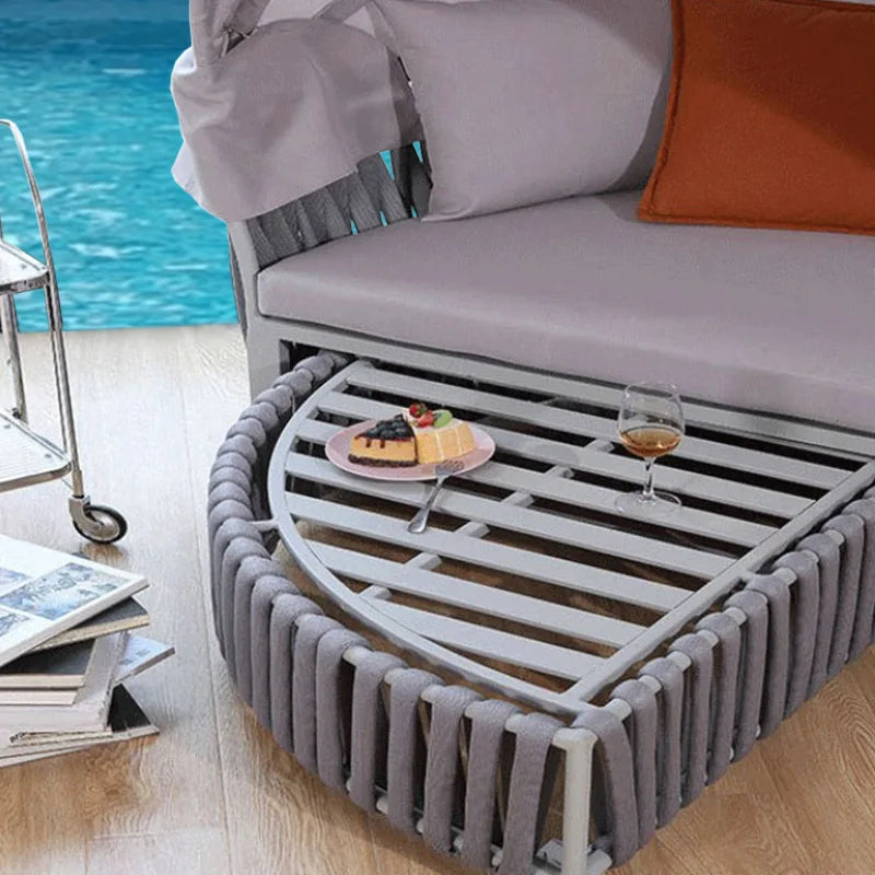 Outdoor circular bed courtyard terrace waterproof and sunscreen aluminum frame structure rope weaving storage
