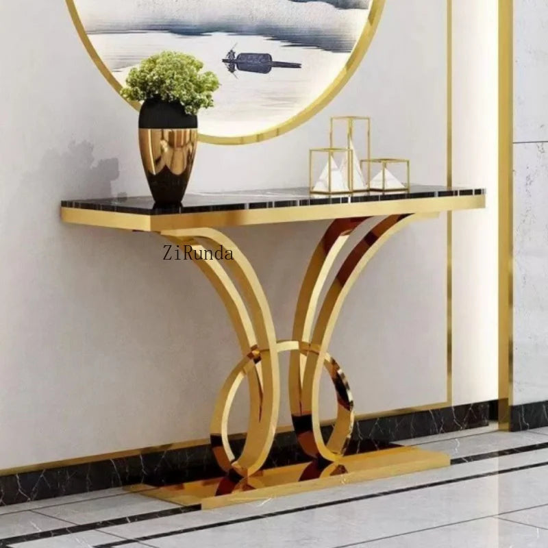 Narrow Gold Art Console Table Simple European Living Room Luxury Gold Corridor Console Table
