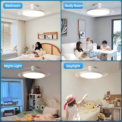 Modern Ceiling Fan Sealing Fan Led Lighting Silent Invisible Blade Lamps Suitable for Living Room Dining Room Study Kitchen