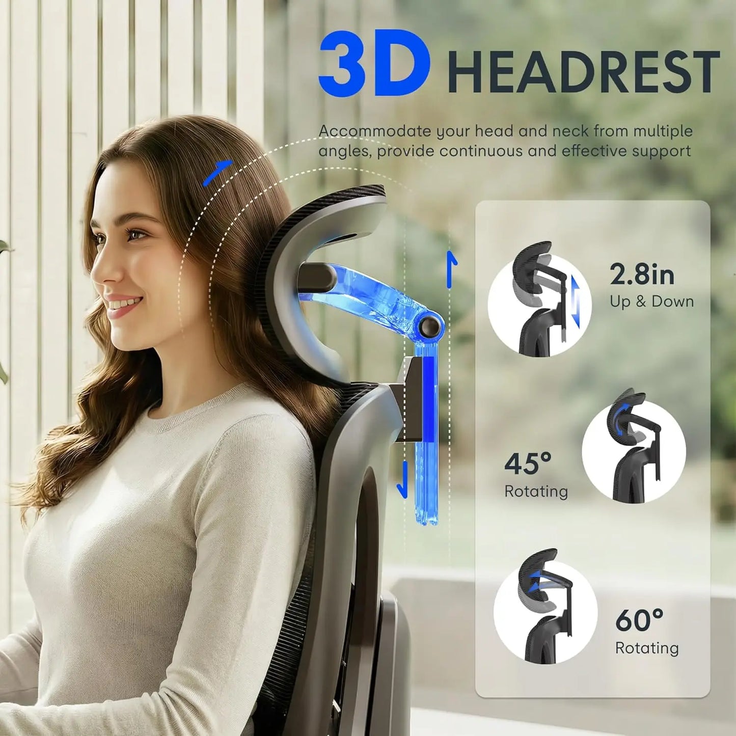 Premium Ergonomic Office Chair,3D Adjustable Armrests,Dynamic Lumbar Support,Recline Tilt & Footrest, Custom
