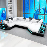 Leather Sofa Set U Combination Leather Corner Sofa Bed with Light Emitting Diode