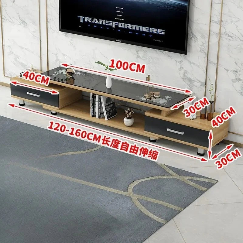 Modern & Minimalist Tempered Glass Expandable TV Stand & Coffee Table Set - European Style, Ideal for Small - Space Living Rooms